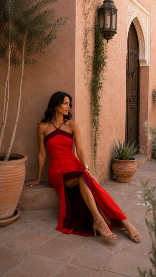 Long halter dress with slit