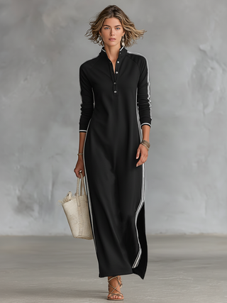 Geneviève | Robe Maxi en Sweat avec Col à Boutons Femme