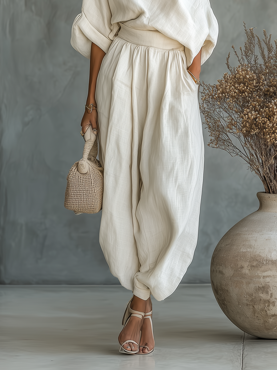 Romane | Ensemble en Lin Off-Shoulder avec Pantalon Tapered Femme