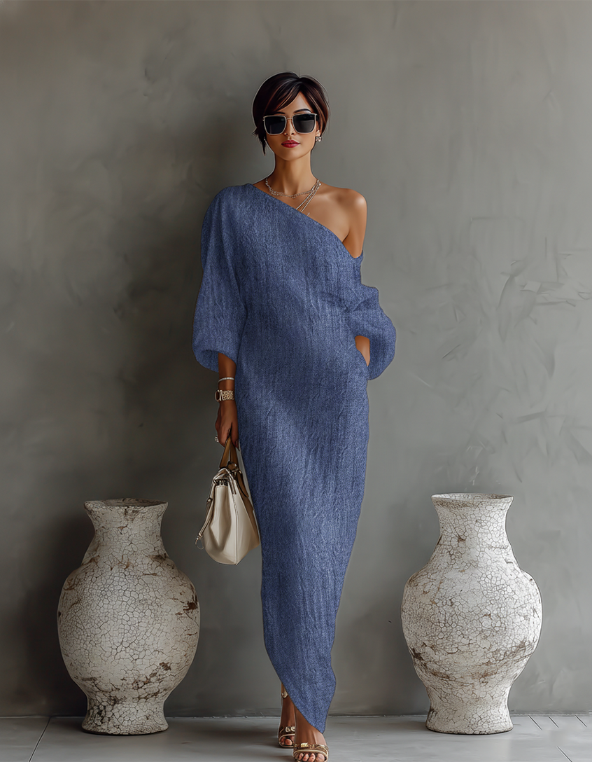 Capucine | Robe Fluide Ivoire avec Épaule Dégagée en Mélange de Lin Femme
