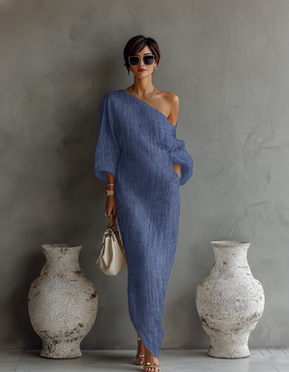 Capucine | Robe Fluide Ivoire avec Épaule Dégagée en Mélange de Lin Femme