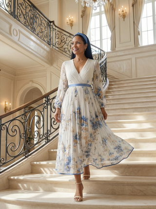 Claudine | Robe midi drapée plissée femme