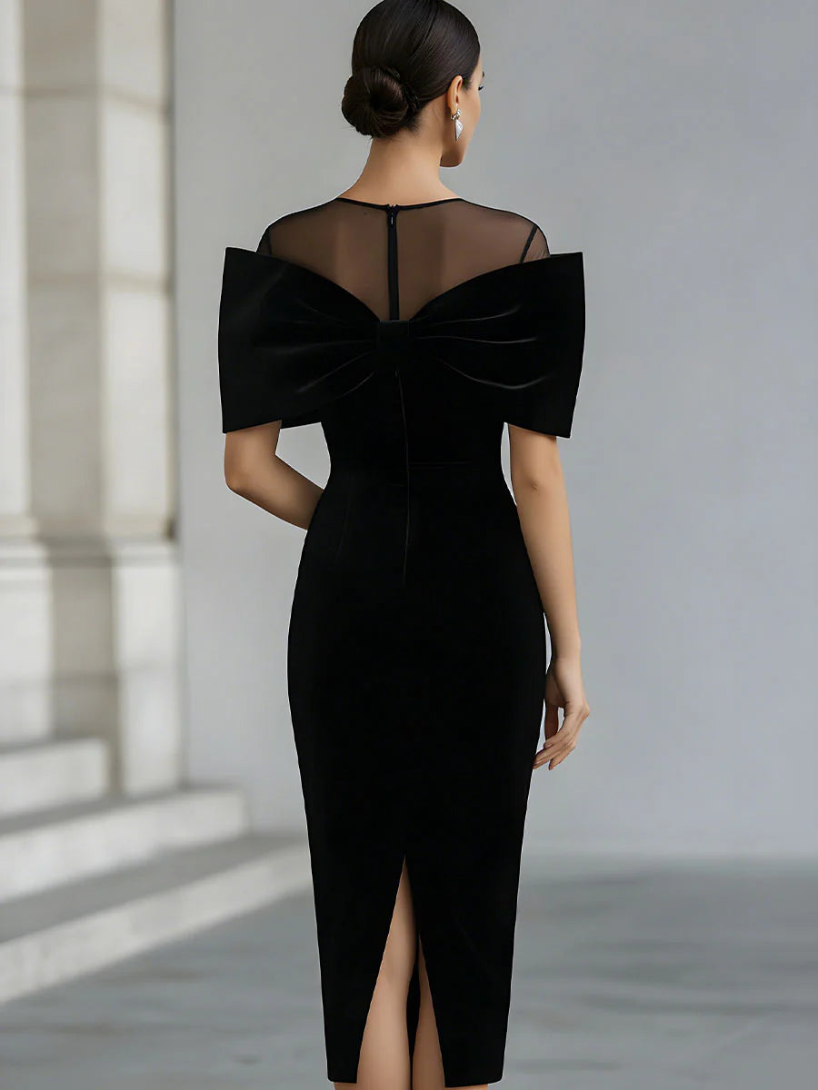 Eléa | Robe Midi en Velours Noir avec Nœud Dramatique Femme