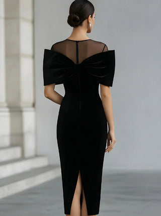 Eléa | Robe Midi en Velours Noir avec Nœud Dramatique Femme