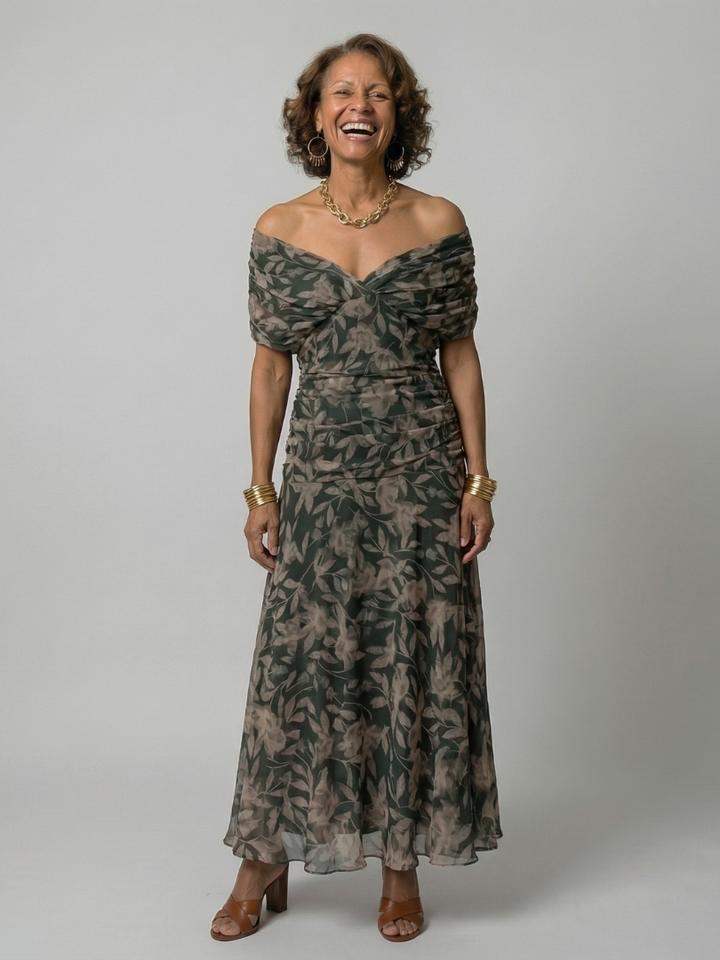 Pénélope | Robes midi fluides off-épaules femme