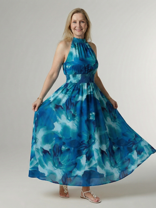 Michelle | Robe midi à encolure halter froncée femme