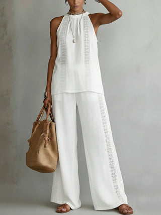 Pauline | Ensemble Deux Pièces en Lin Élégant à Col Halter Femme