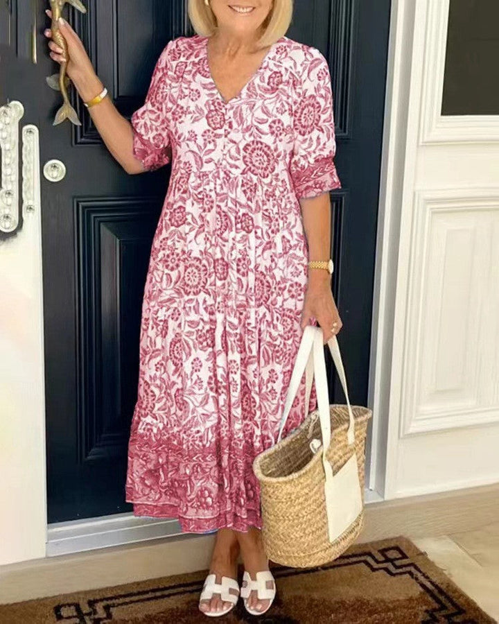 Isabelle | Robe fleurie V-neck élégante femme