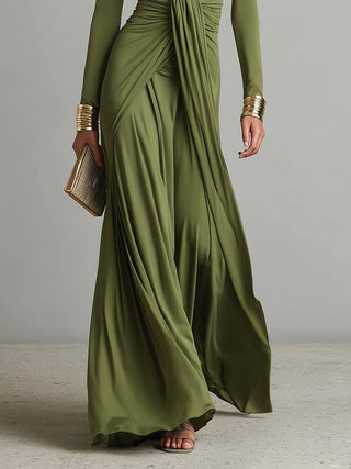 Charlotte | Robe Maxi en Soie Olive avec Décolleté en V Profond Femme
