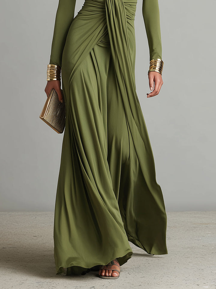 Charlotte | Robe Maxi en Soie Olive avec Décolleté en V Profond Femme