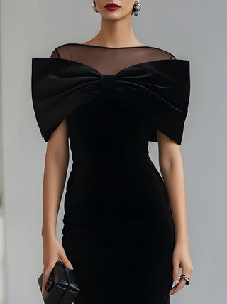 Eléa | Robe Midi en Velours Noir avec Nœud Dramatique Femme