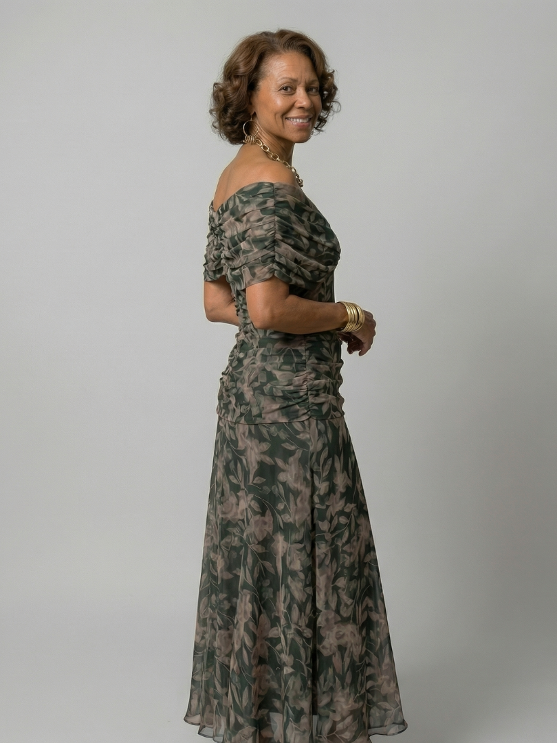 Pénélope | Robes midi fluides off-épaules femme