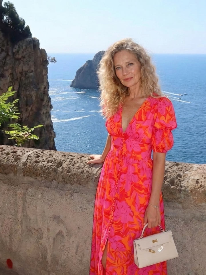 Juliet | Robe midi à manches bouffantes et décolleté en V floral femme