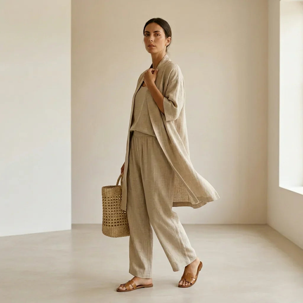 Océane | Ensemble Trois Pièces Élégant en Lin Femme