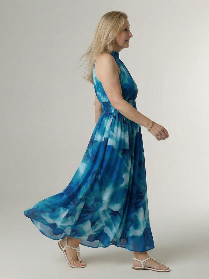 Michelle | Robe midi à encolure halter froncée femme