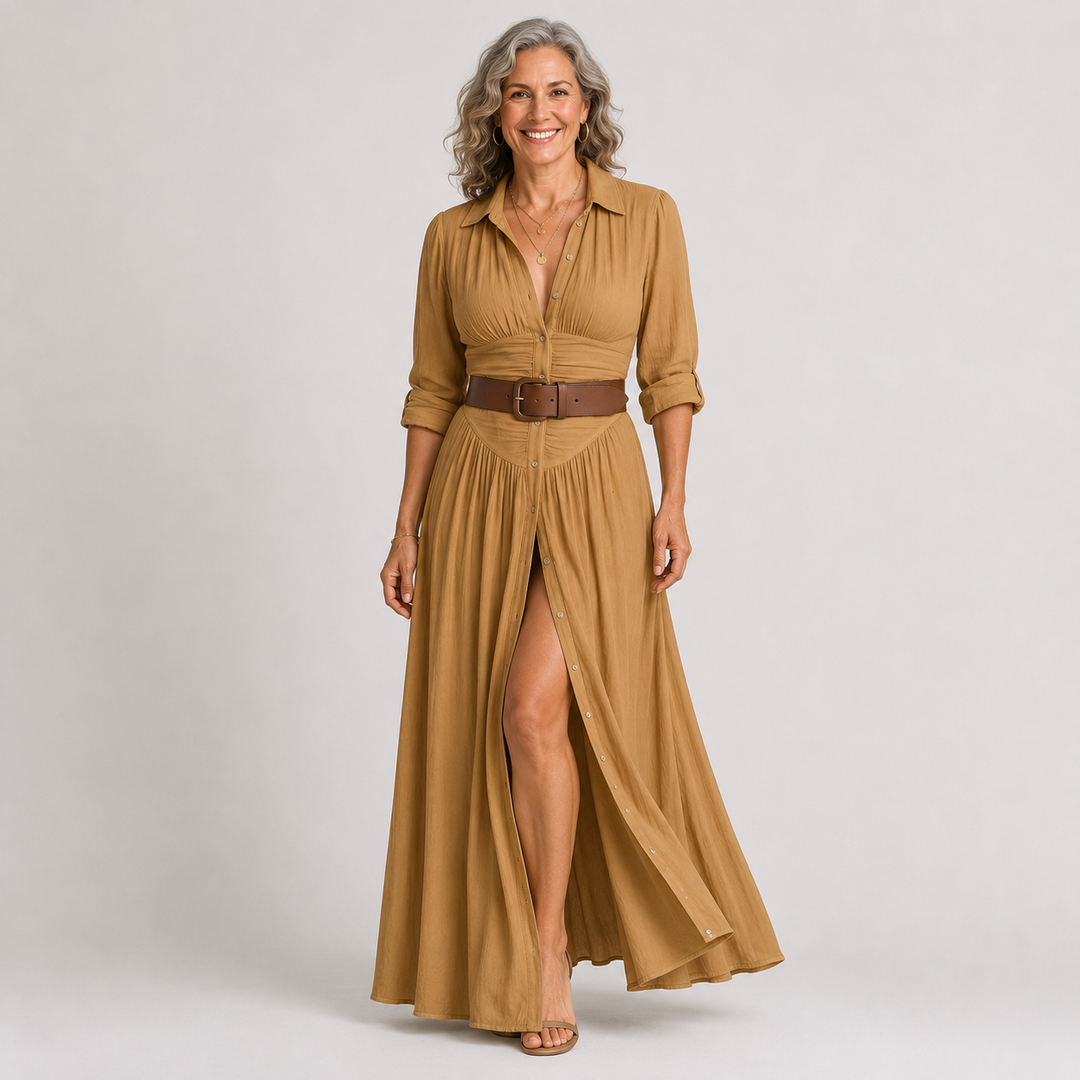 Éléonore | Robe maxi longue avec col noté femme