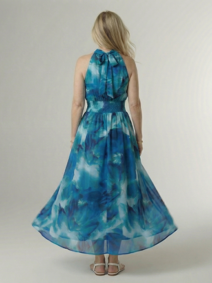 Michelle | Robe midi à encolure halter froncée femme