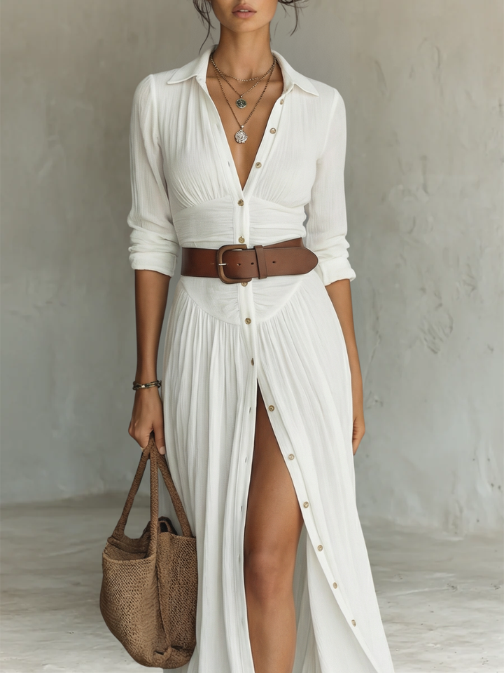 Chloé | Robe Maxi Plissée en Mélange de Lin Femme