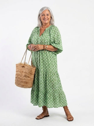 Leah | Robe midi à manches trois quarts et décolleté en V à motifs femme