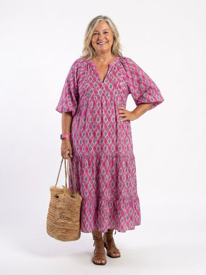 Leah | Robe midi à manches trois quarts et décolleté en V à motifs femme