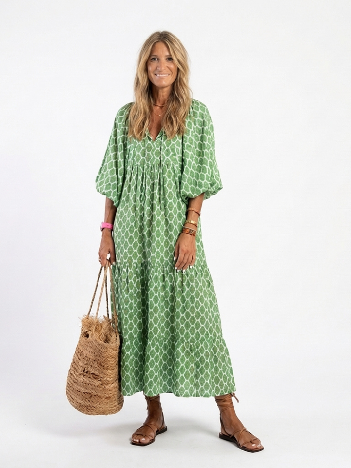 Leah | Robe midi à manches trois quarts et décolleté en V à motifs femme