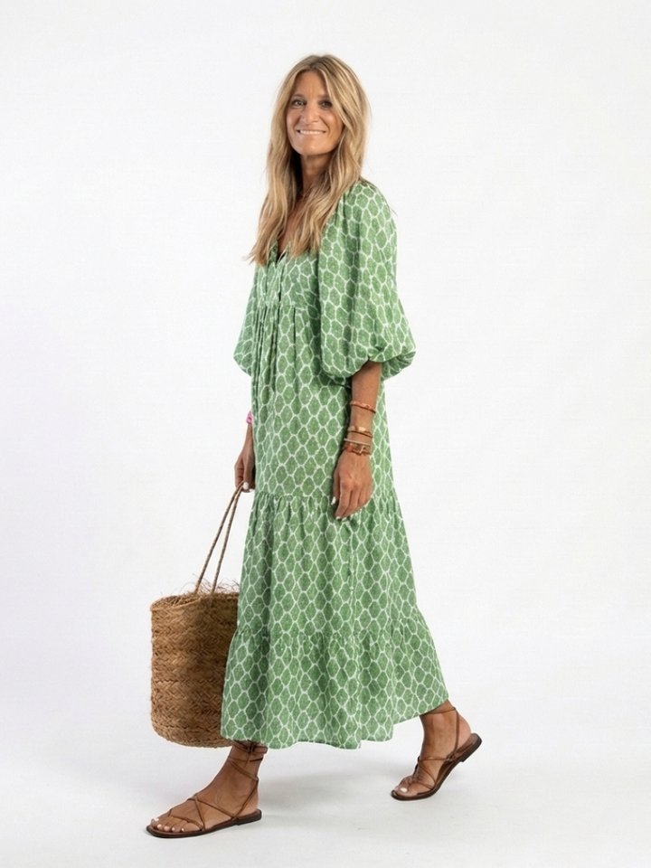 Leah | Robe midi à manches trois quarts et décolleté en V à motifs femme