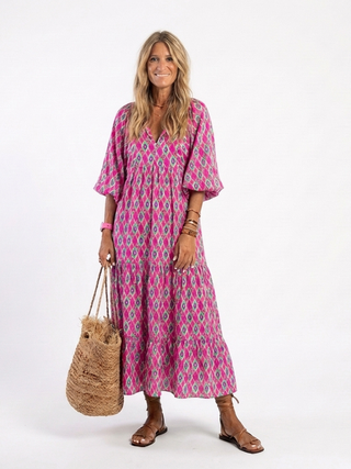 Leah | Robe midi à manches trois quarts et décolleté en V à motifs femme