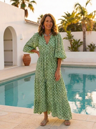 Leah | Robe midi à manches trois quarts et décolleté en V à motifs femme