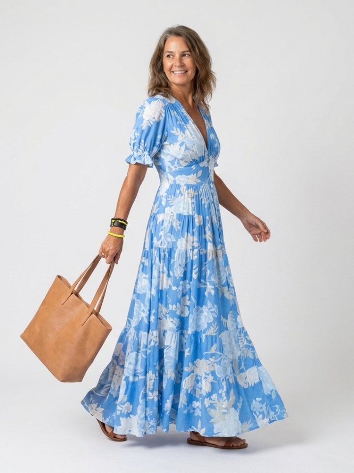 Leila | Robe midi fleurie à manches courtes et décolleté en V femme