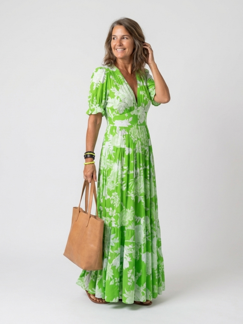 Leila | Robe midi fleurie à manches courtes et décolleté en V femme