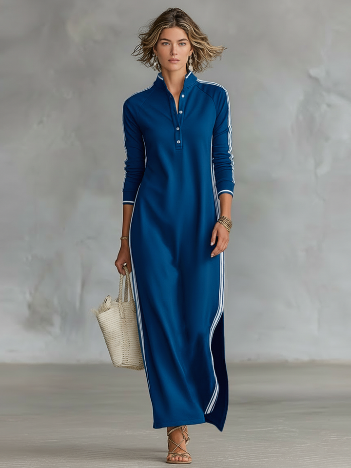 Geneviève | Robe Maxi en Sweat avec Col à Boutons Femme