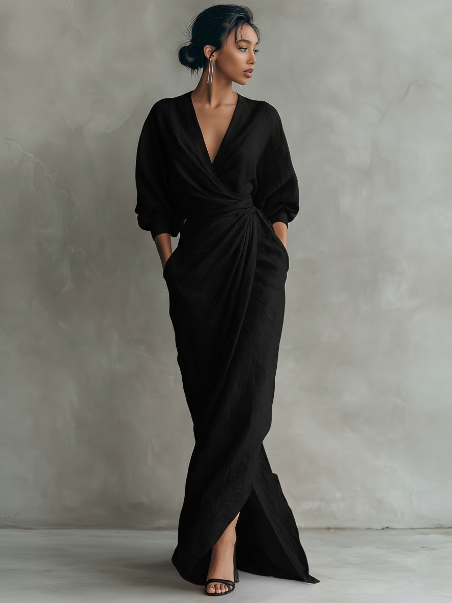 Céleste | Robe Maxi en Lin Rose avec Décolleté en V Femme