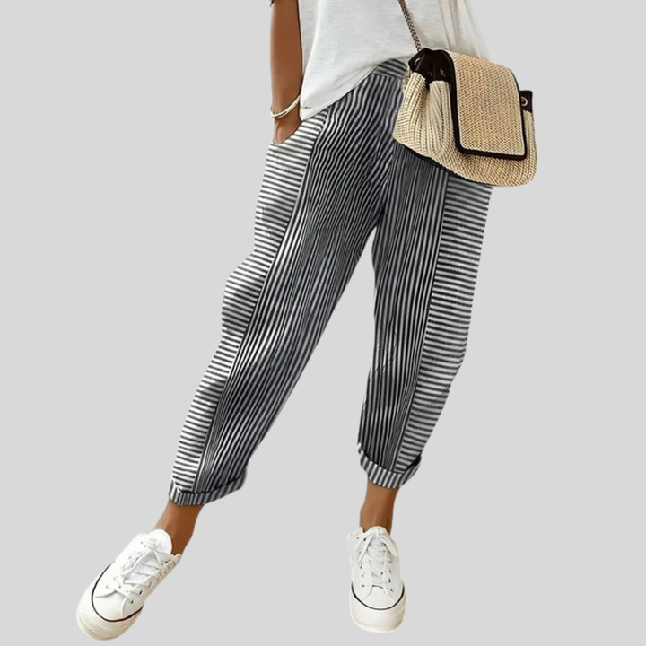 Inès | Pantalon jogger femme rayé moderne