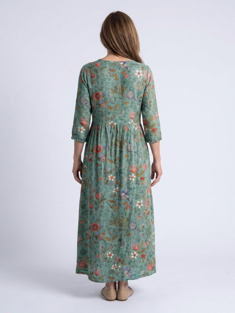 Joan| Robe maxi à manches trois-quarts en V florale femme