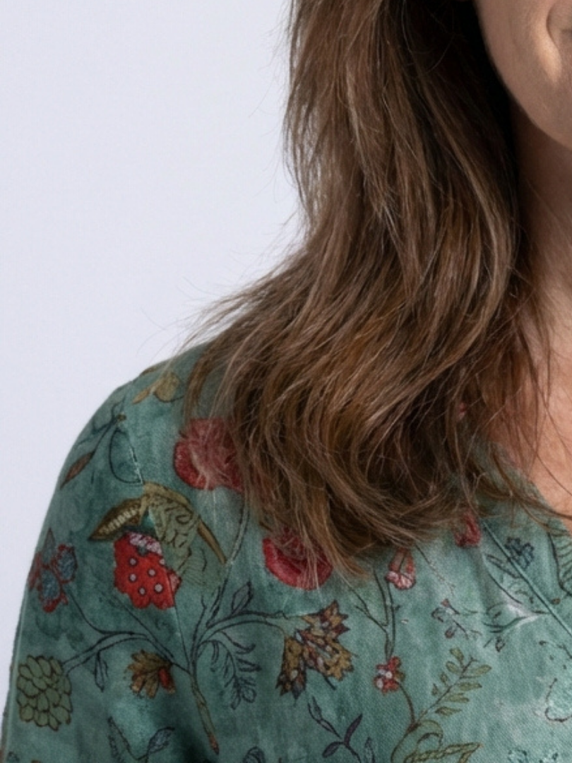 Joan| Robe maxi à manches trois-quarts en V florale femme