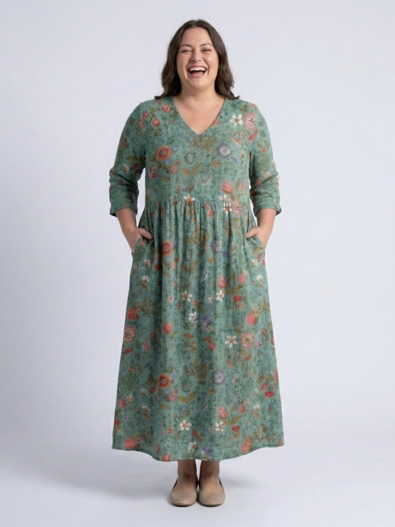 Joan| Robe maxi à manches trois-quarts en V florale femme