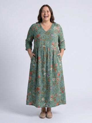 Joan| Robe maxi à manches trois-quarts en V florale femme