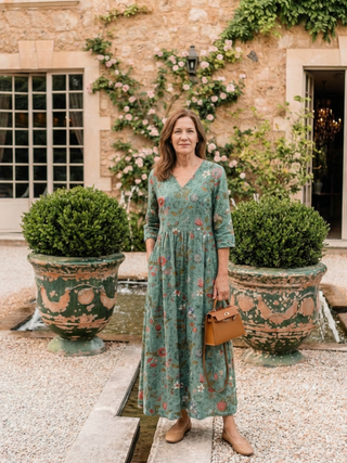 Joan| Robe maxi à manches trois-quarts en V florale femme