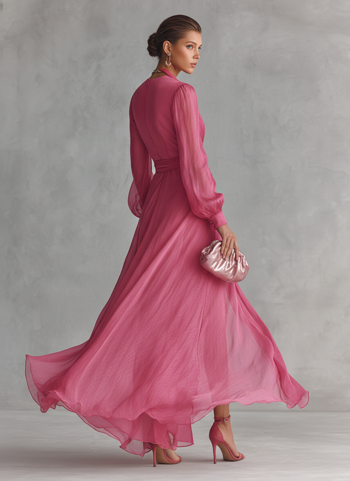 Solange | Robe Longue en Chiffon avec Perles et Décolleté en V Femme