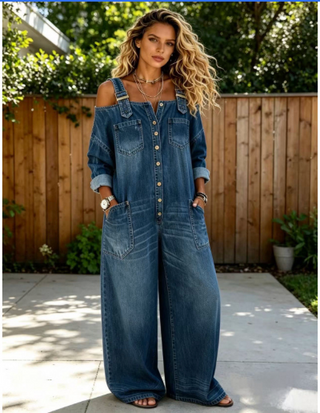 Stephanie™ – La combinaison denim épaules dénudées pour un été sans effort
