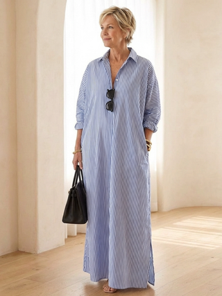 Soline – Robe chemise longue à rayures
