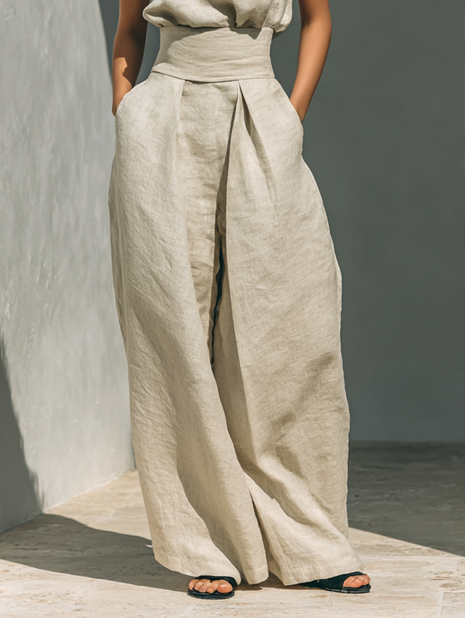 Elyna | Ensemble Top sans Manches et Pantalon Large Femme