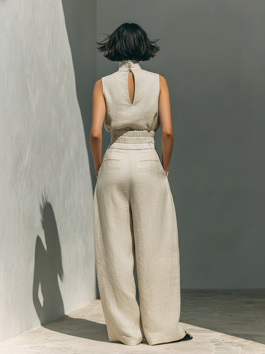 Elyna | Ensemble Top sans Manches et Pantalon Large Femme