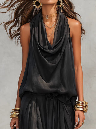Lucie | Ensemble Top à Col Halter et Pantalons Plissé Femme