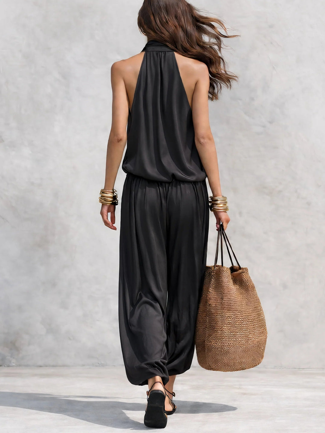Lucie | Ensemble Top à Col Halter et Pantalons Plissé Femme