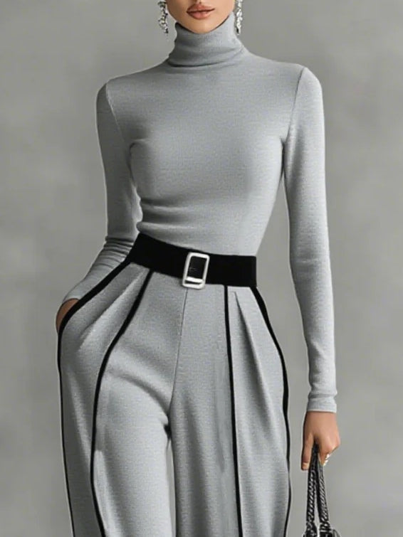 Solana | Ensemble pantalon large femme élégant à col roulé