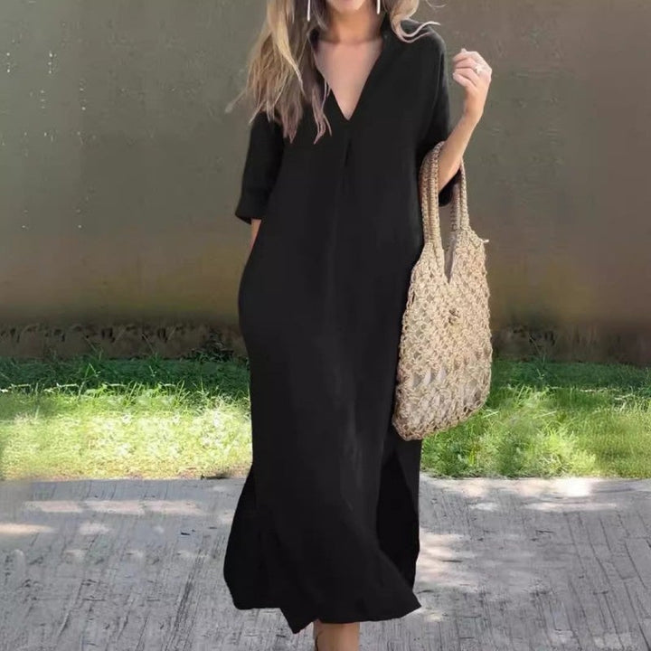 Elena | Robe maxi femme col V à manches longues