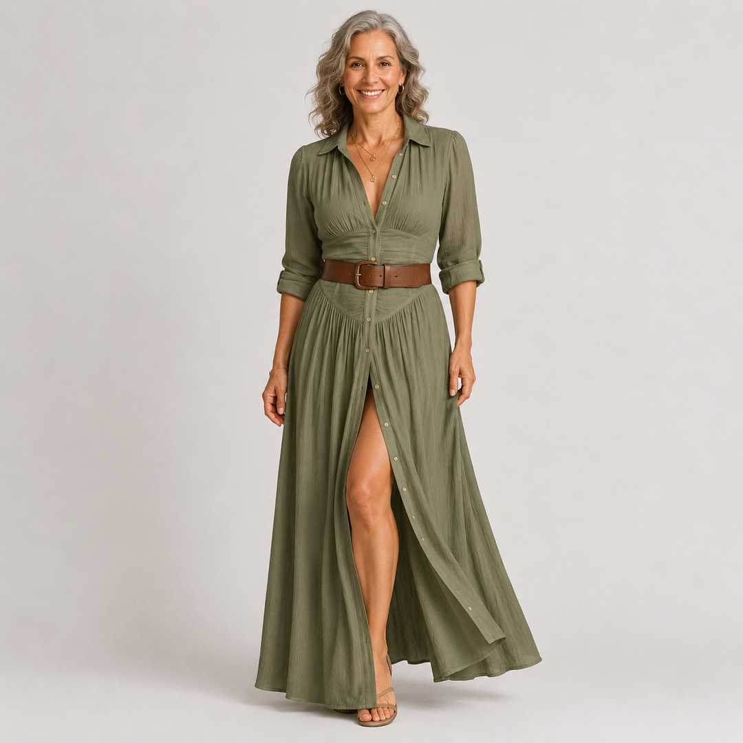 Éléonore | Robe maxi longue avec col noté femme