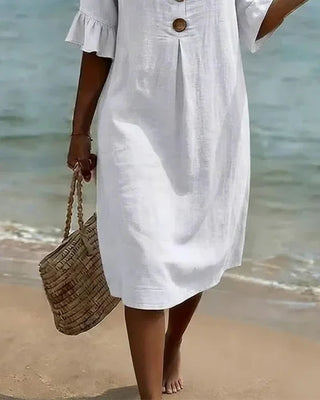 Vanesa – Robe fluide avec manches volantées et boutons
