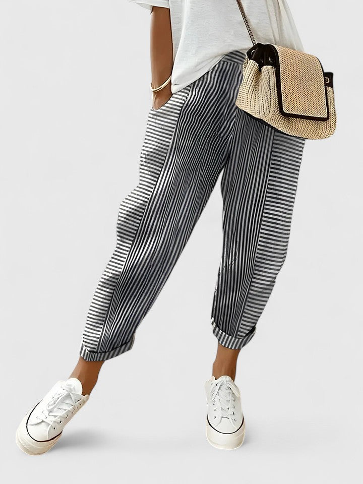 Inès | Pantalon jogger femme rayé moderne